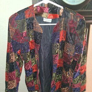 Vintage Willow Ridge Jewel Toned Floral Velvet Patch Blazer Jacket size 6